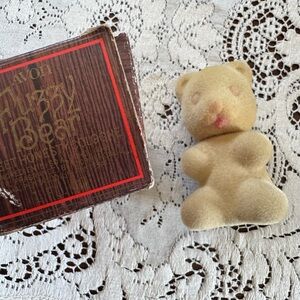 Avon Vintage Fuzzy Bear with Box - Cream and Pink